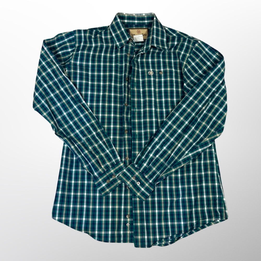 Boy’s Wrangler Button Down Shirt Size XXL-Green/Blue Plaid